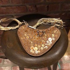 Bebe leather suede sequined hobo purse